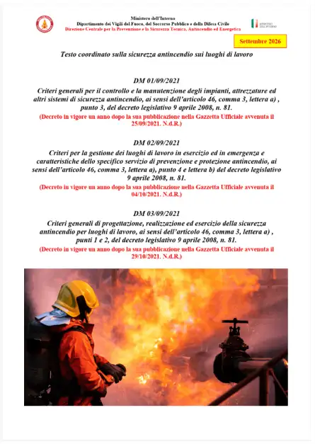 Testo coordinato VVF sulla sicurezza antincendio sui luoghi di lavoro Testo coordinato VVF sulla sicurezza antincendio sui luoghi di lavoro